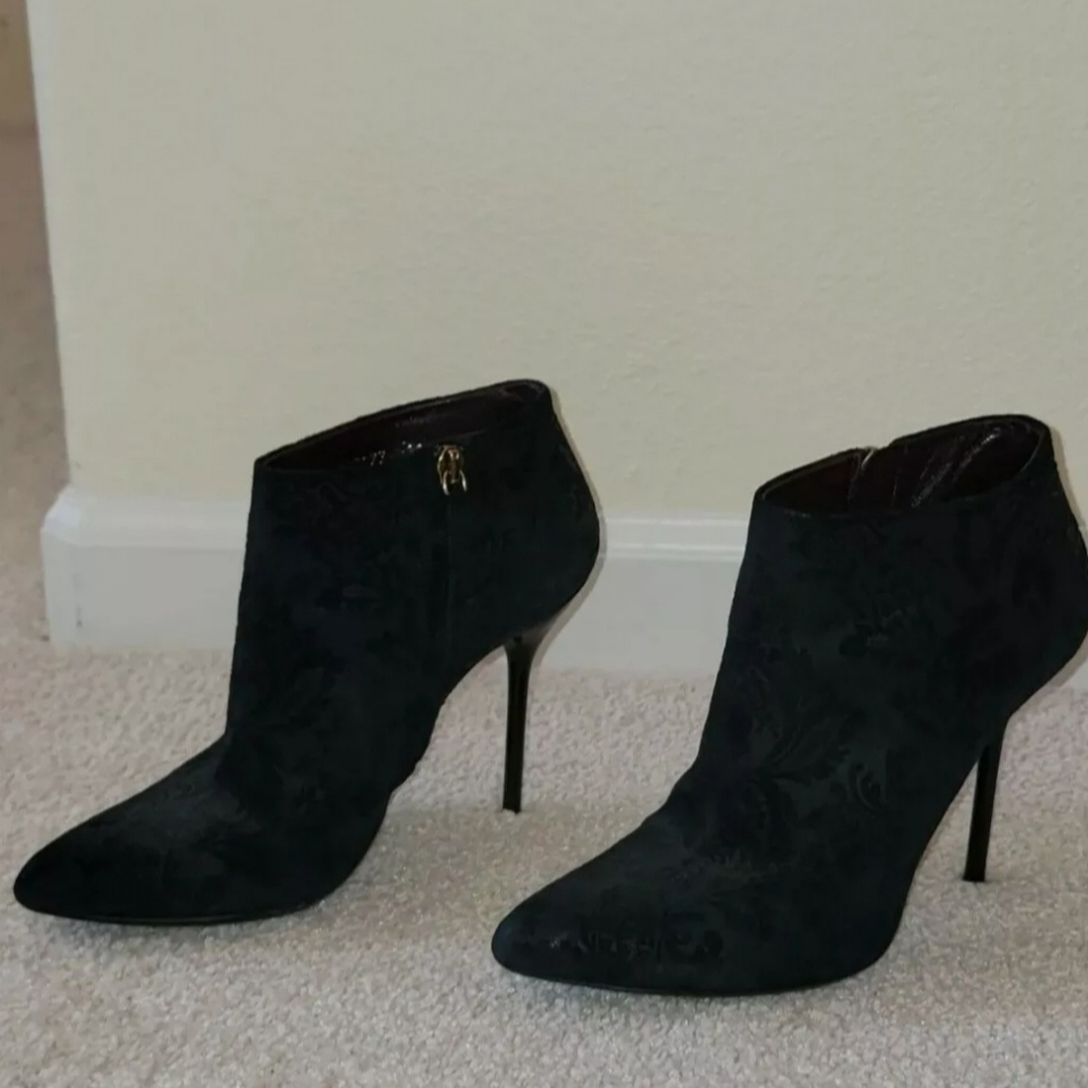 GUCCI Suede Brocade Black Ankle Boots 6 - Picture 6 of 8